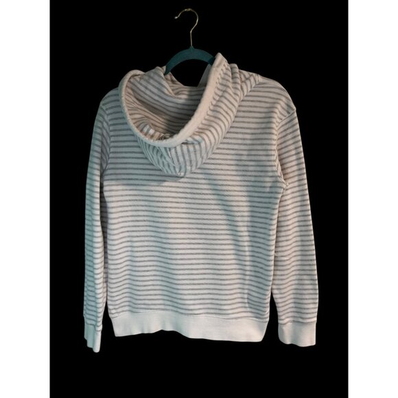 Ladies Cuffys Cape Cod Striped Hoodie M White & Gray Cotton Blend Long Sleeve - Picture 2 of 7